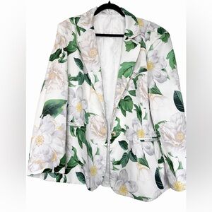 White Floral Women's Blazer Size 3XL